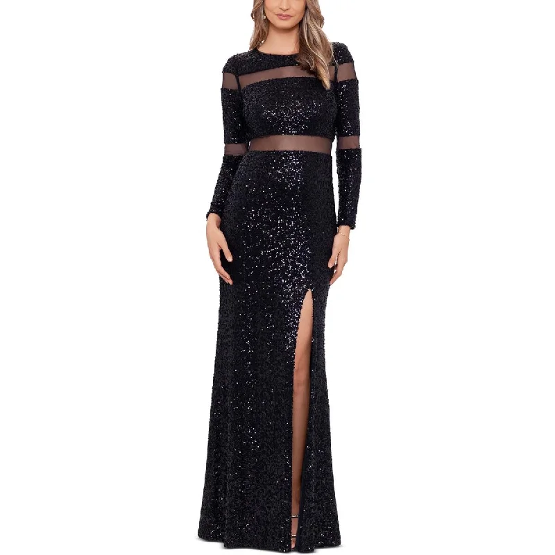 women's velvet dressesBetsy & Adam Womens Sequined Long Sleeves Evening Dress