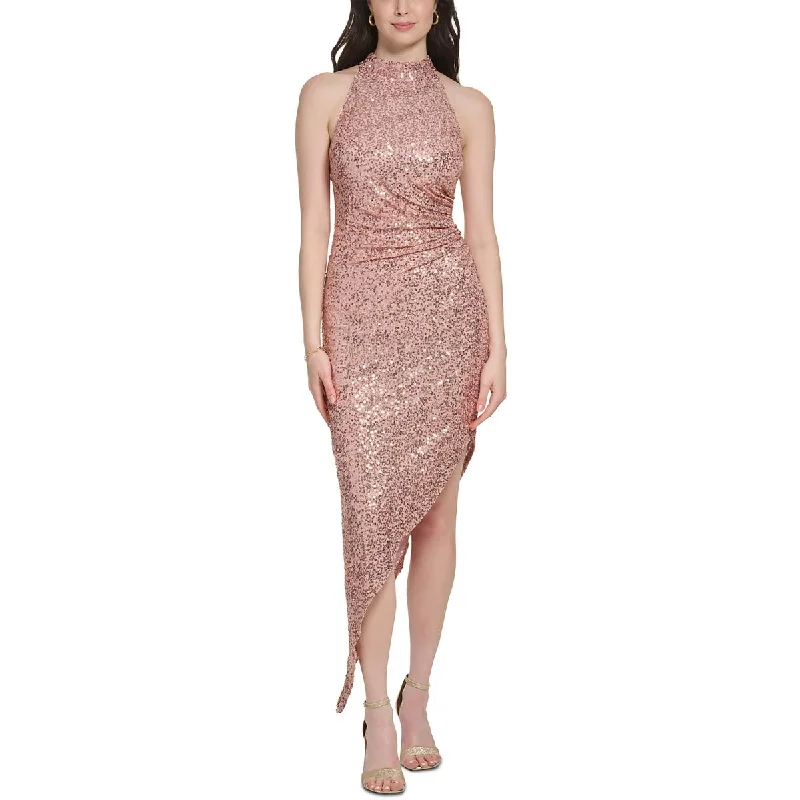 High-Neck DressVince Camuto Womens Mesh Sequined Evening Dress