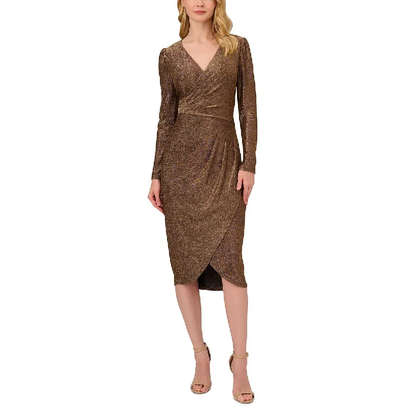 women's body-skimming dressesAdrianna Papell Womens Metallic Faux Wrap Evening Dress