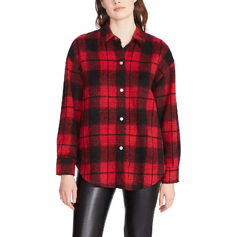 women's coats for hourglass figuresSophia Plaid Shacket (Red)