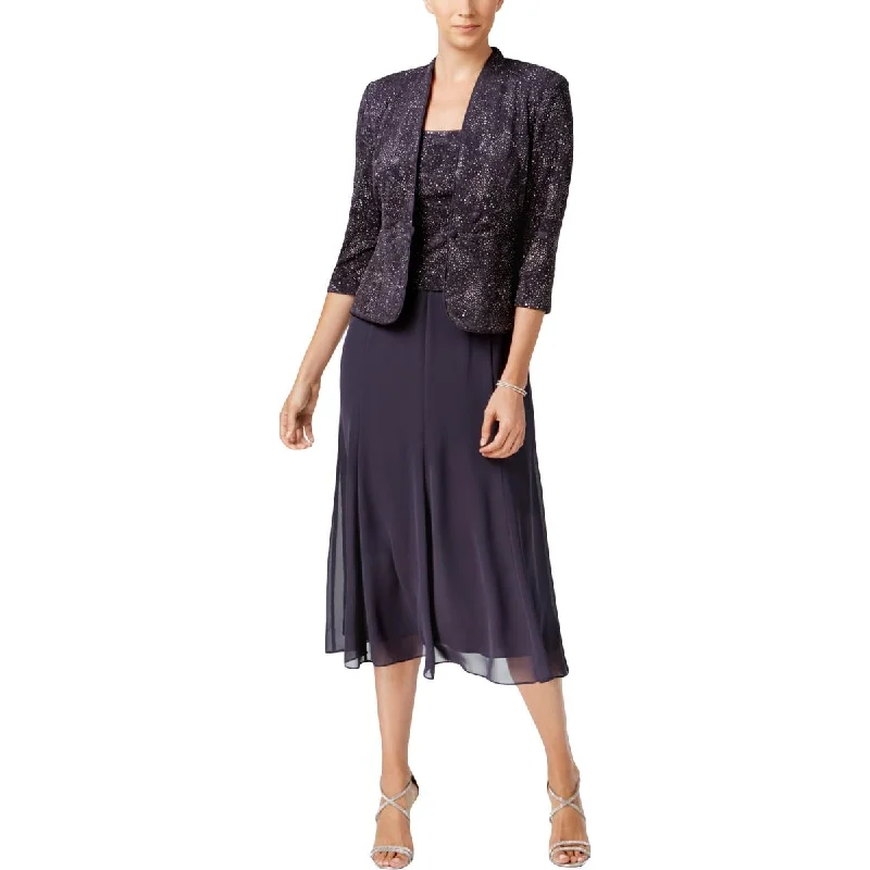 Alex Evenings Womens 2PC Glitter Dress With Jacket