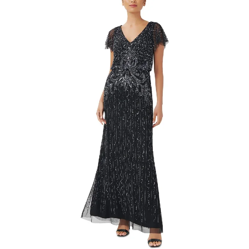 women's curve-hugging dressesAdrianna Papell Womens Sequined Long Evening Dress