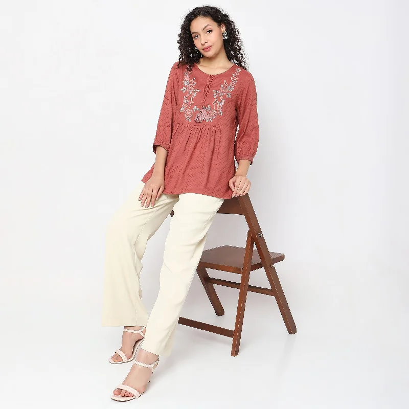 elegant women's topsFlare Fit Solid Top