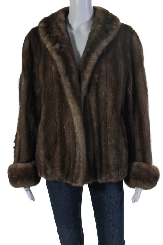 casual women's coatsBergdorf Goodman Womens Mink Fur Long Sleeved Collared Coat Brown