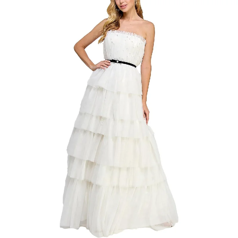 Tea-Length DressTLC Say Yes To The Prom Womens Juniors Embellished Strapless Evening Dress