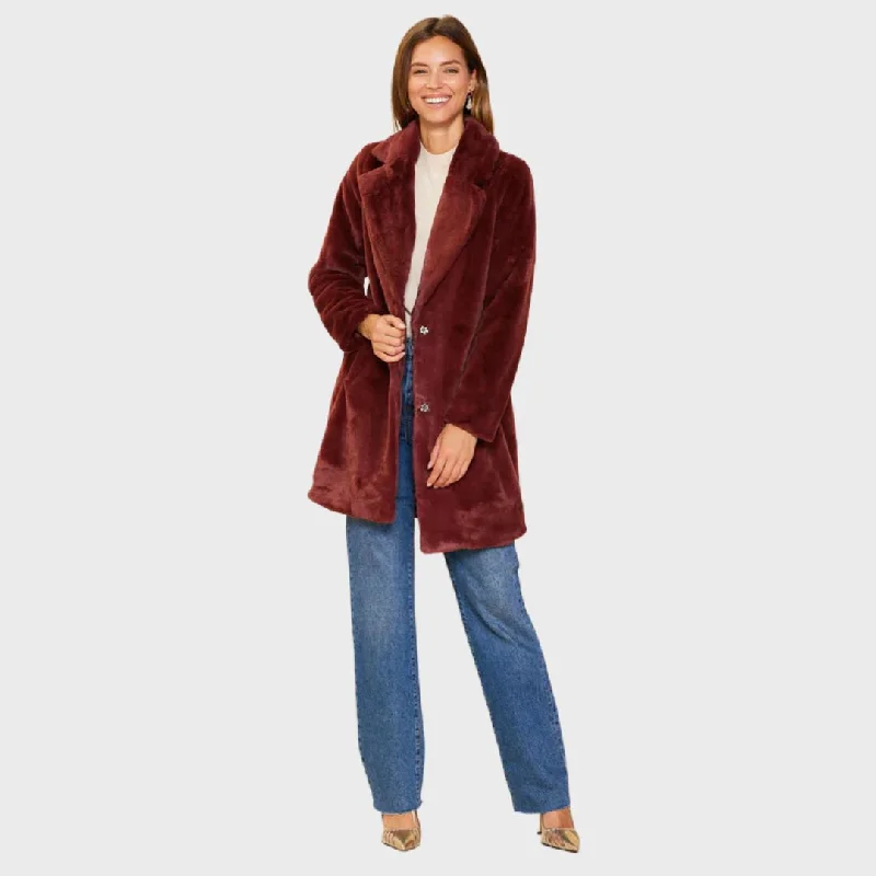 women's coats with belted waistsTeddy Long Coat (Chocolate Brown)