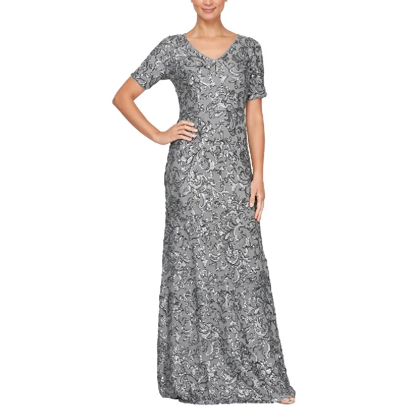 women's curve-hugging dressesAlex Evenings Womens Sequined Long Evening Dress