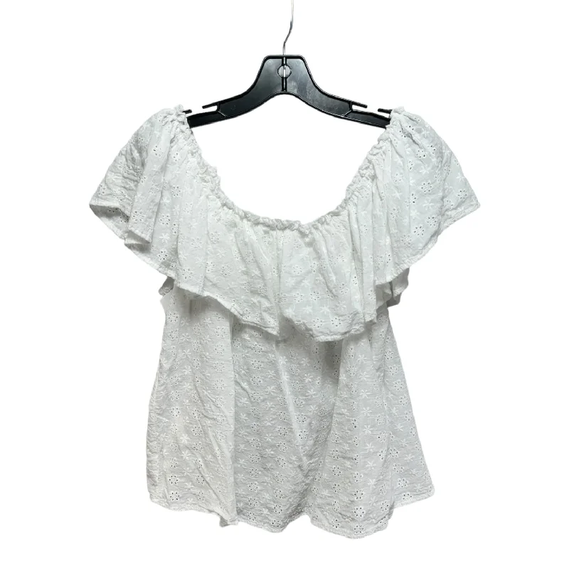 women's tops with sleeveless designsEyelet Top Short Sleeve By Shein In White, Size: 2x