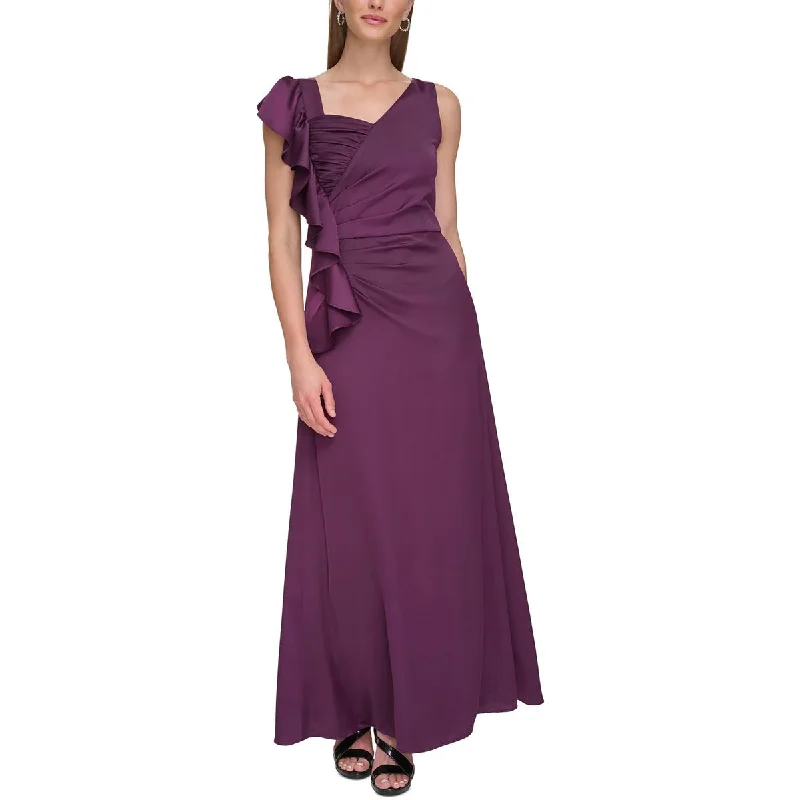 Evening DressDKNY Womens Satin Cascade Ruffle Evening Dress