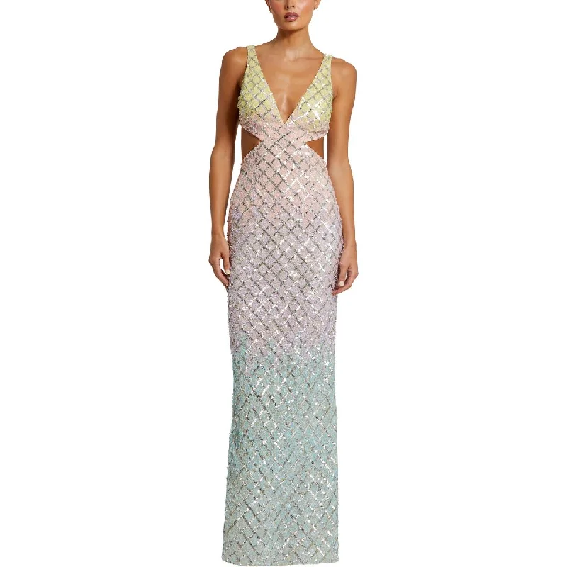 women's casual Friday dressesMac Duggal Womens Sequined Cut-Out Evening Dress