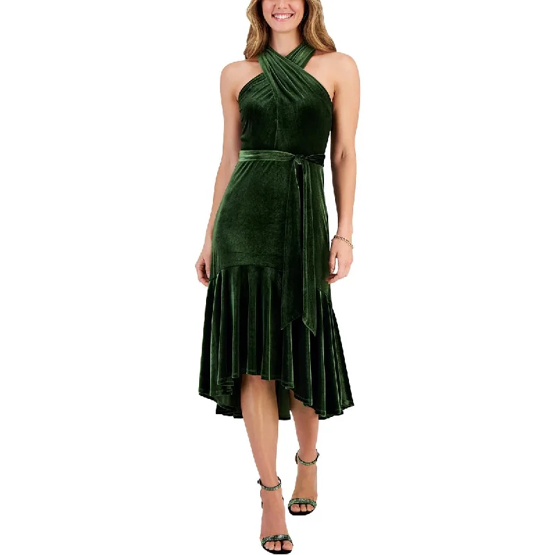 Satin DressTaylor Womens Velvet Belted Evening Dress