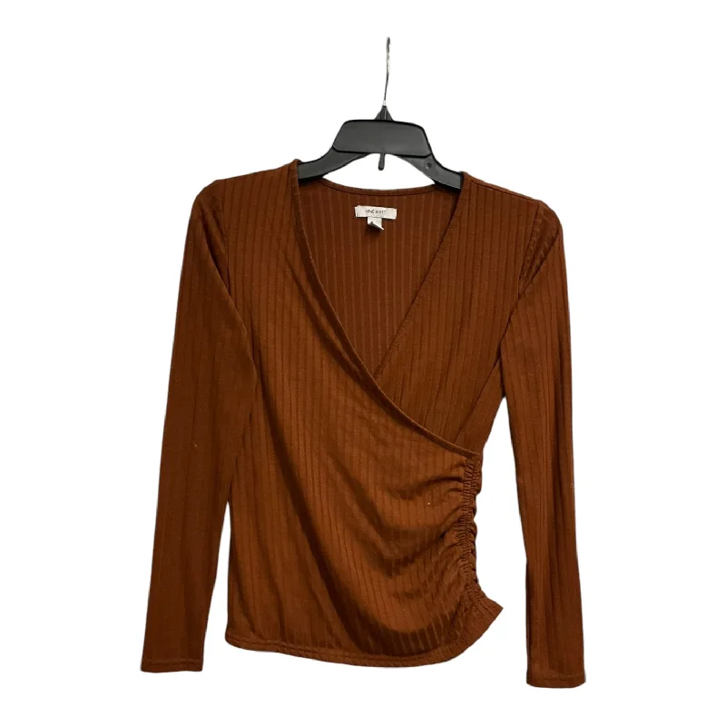 women's tops with cold-shoulder cutsTop Long Sleeve Basic By Nine West Apparel In Brown, Size: Xs