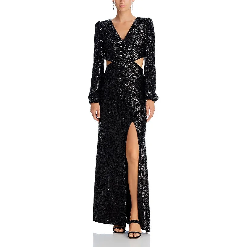 women's wrinkle-resistant dressesAqua Womens Mesh Sequined Evening Dress