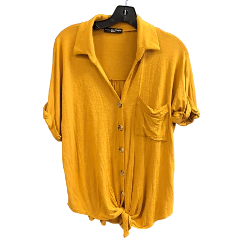 elegant women's topsTop Short Sleeve By Kim & Cami In Yellow, Size: M