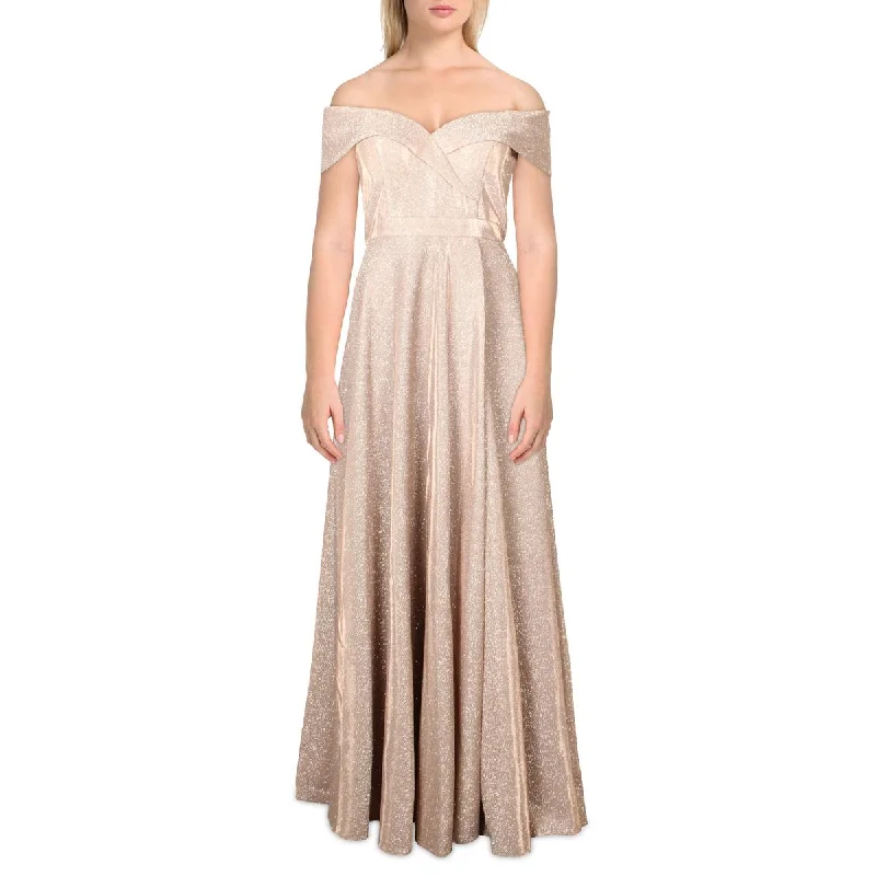 Long-Sleeve DressXscape Womens Metallic Slit Evening Dress