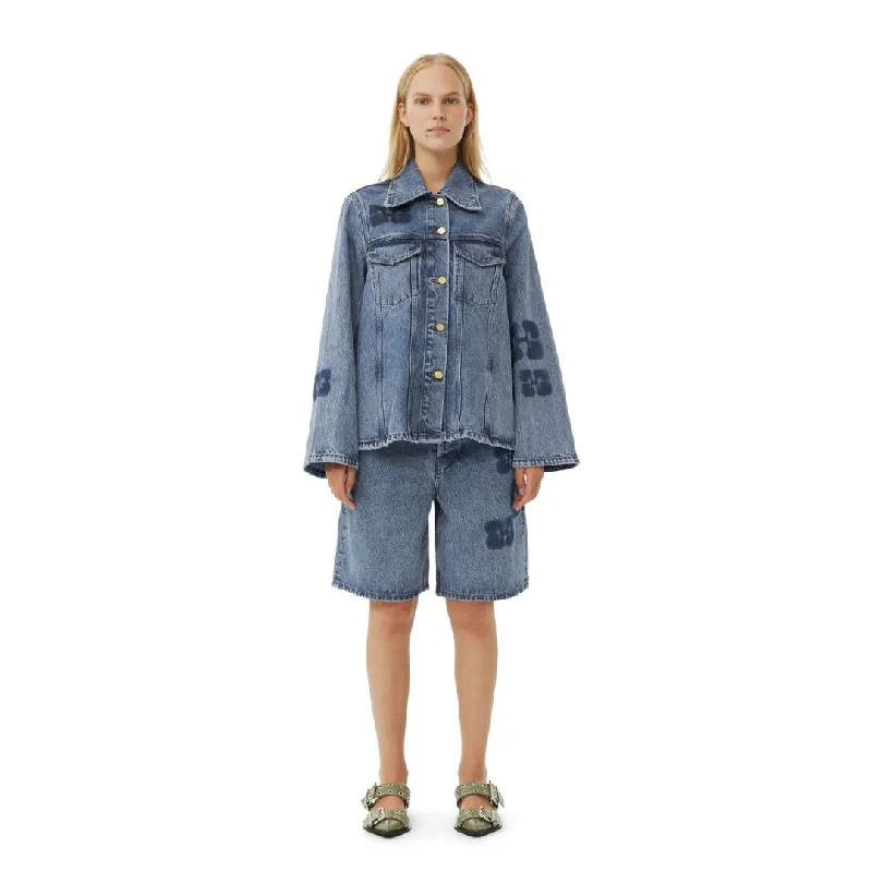 women's coats with hoodsStone Patch Denim Jacket (Mid Stone Blue)