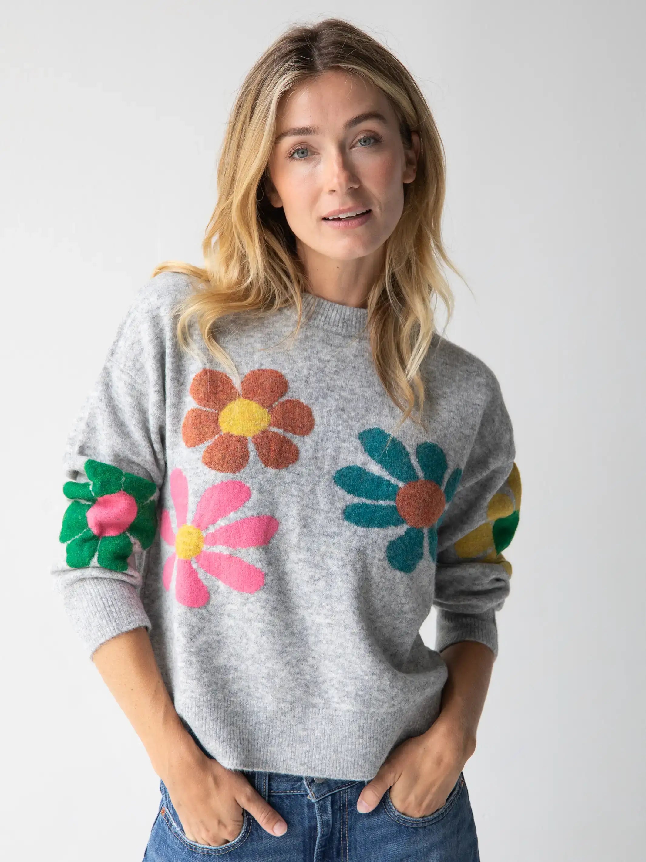 women's tops with ruffled hemsEveryone's Favorite Sweater - Ash Flower