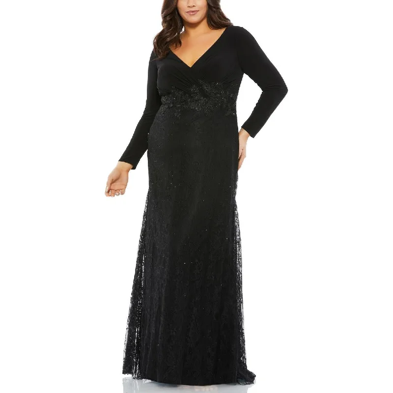 women's minimalist dressesMac Duggal Womens Plus Lace Embellished Evening Dress