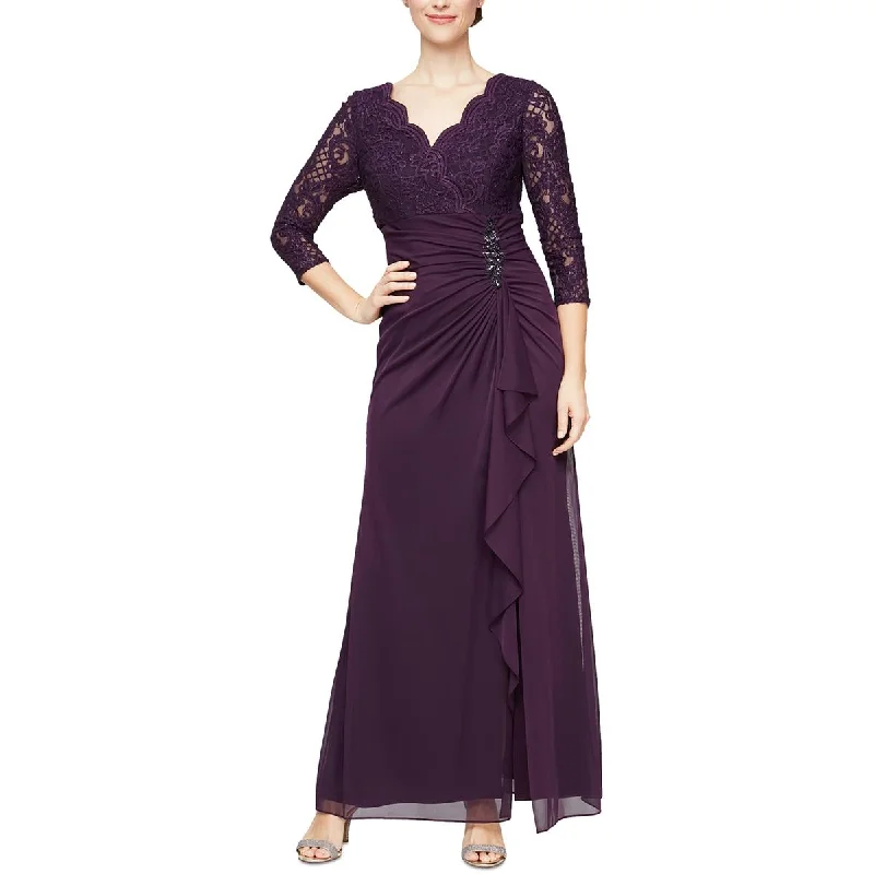 Off-The-Shoulder DressAlex Evenings Womens Lace Glitter Evening Dress