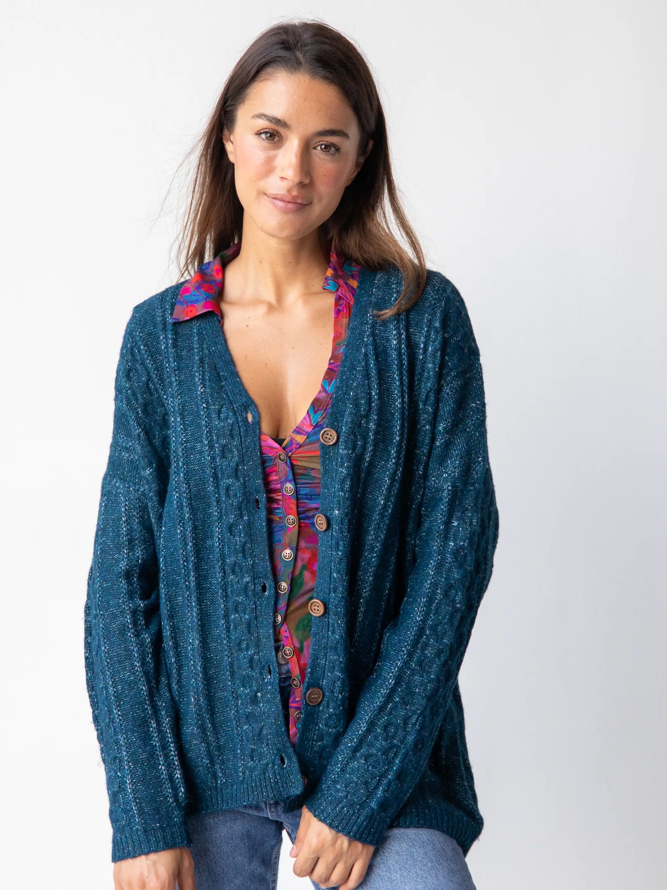 long-sleeved women's topsSo Soft Grandpa Cardigan - Dark Teal