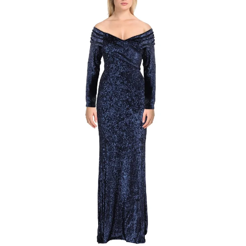 Spaghetti Strap DressDonna Karan Womens Sequined Off-The-Shoulder Evening Dress