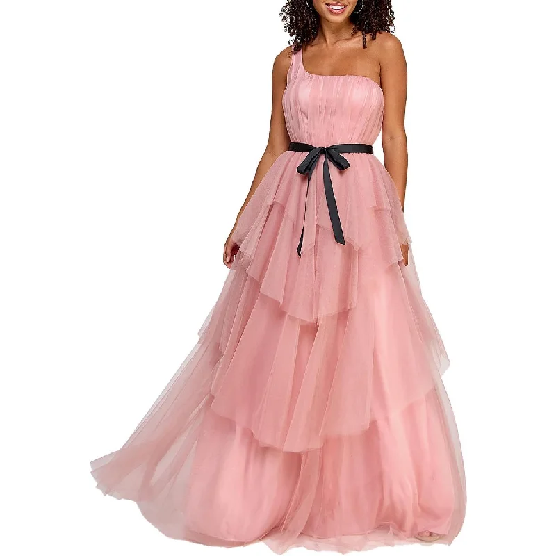 women's wrinkle-resistant dressesCity Studio Womens Juniors Tulle One Shoulder Evening Dress