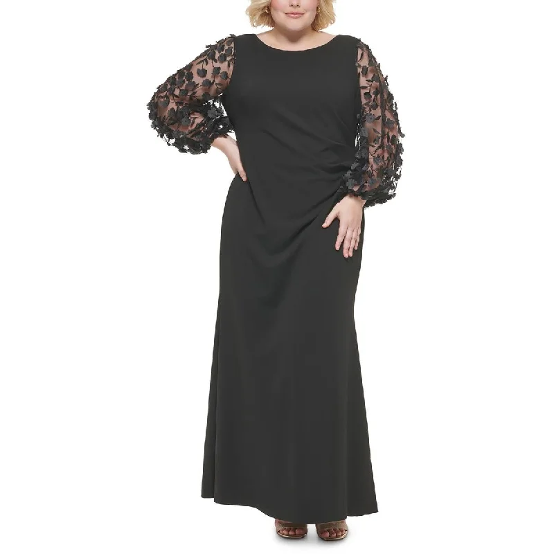 Bell-Sleeve DressEliza J Womens Plus Floral Appliqued Long Sleeves Evening Dress