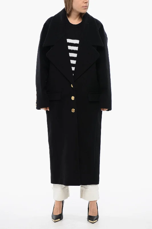 women's coats for city wearBalmain Virgin Wool Coat With Maxi Lapel