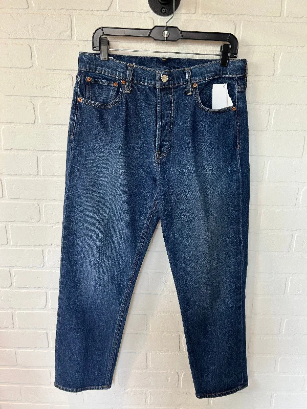 women's denim jeans with distressed hemsBlue Denim Jeans Straight Gap, Size 12