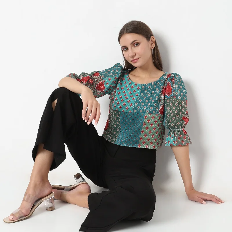 women's tops with beading accentsBoxy Fit Printed Top