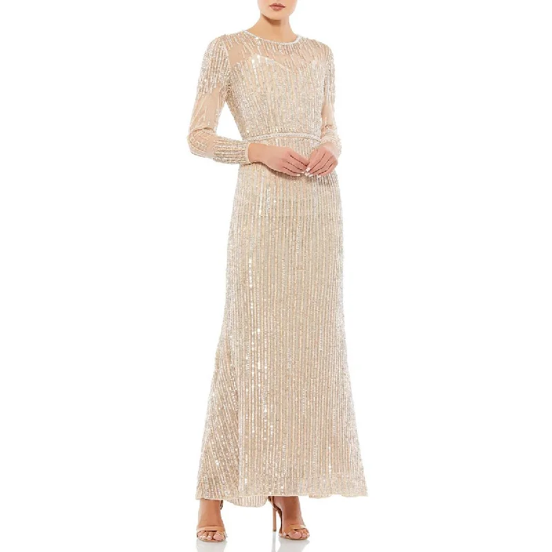 women's high-low dressesMac Duggal Womens Sequined Long Sleeves Evening Dress