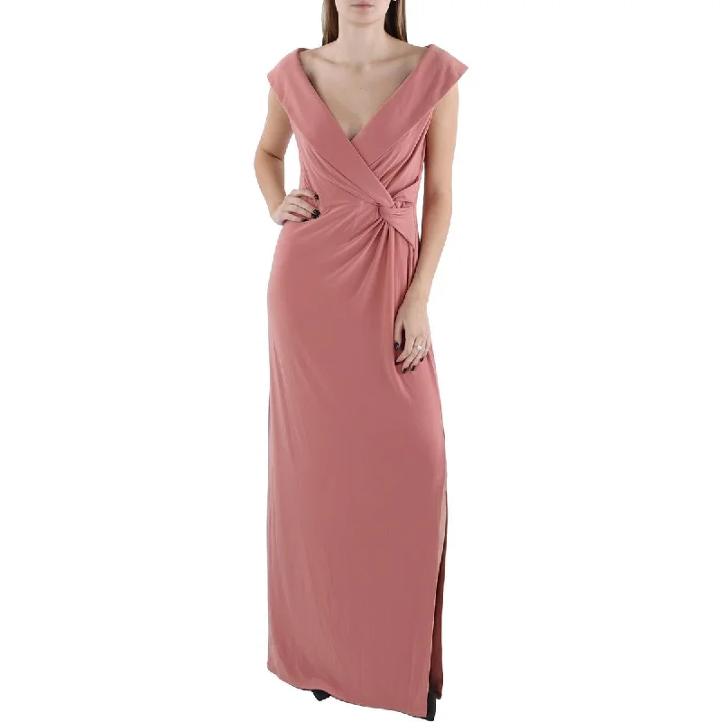 High-Neck DressLauren Ralph Lauren Womens Slit Off-The-Shoulder Evening Dress