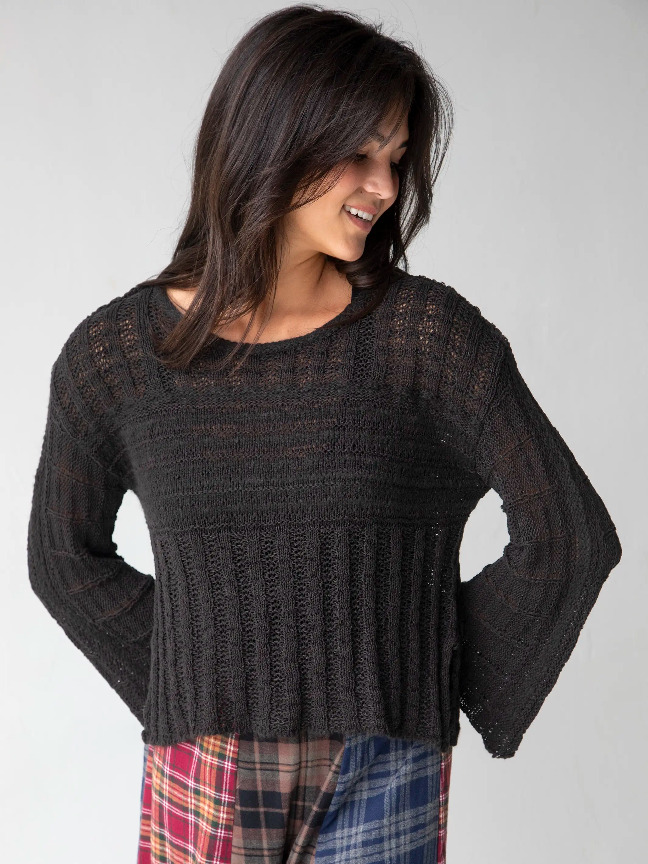 striped women's topsMonterey Tape Yarn Sweater - Washed Black