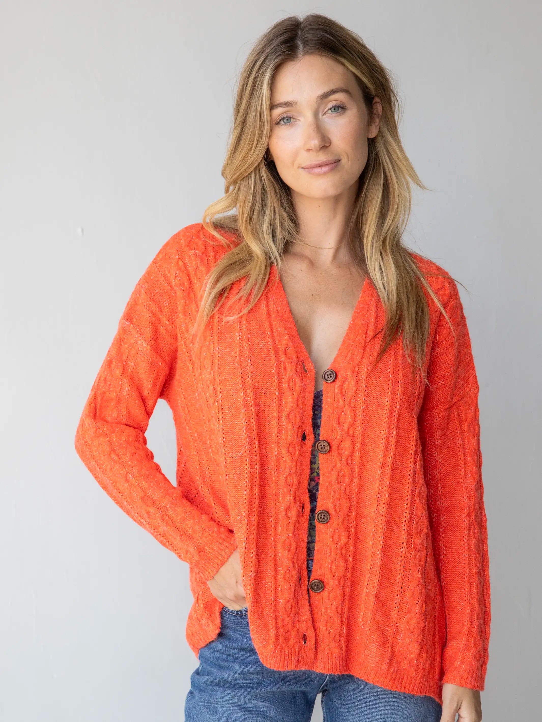 women's tops for evening soireesSo Soft Grandpa Cardigan - Orange Crush