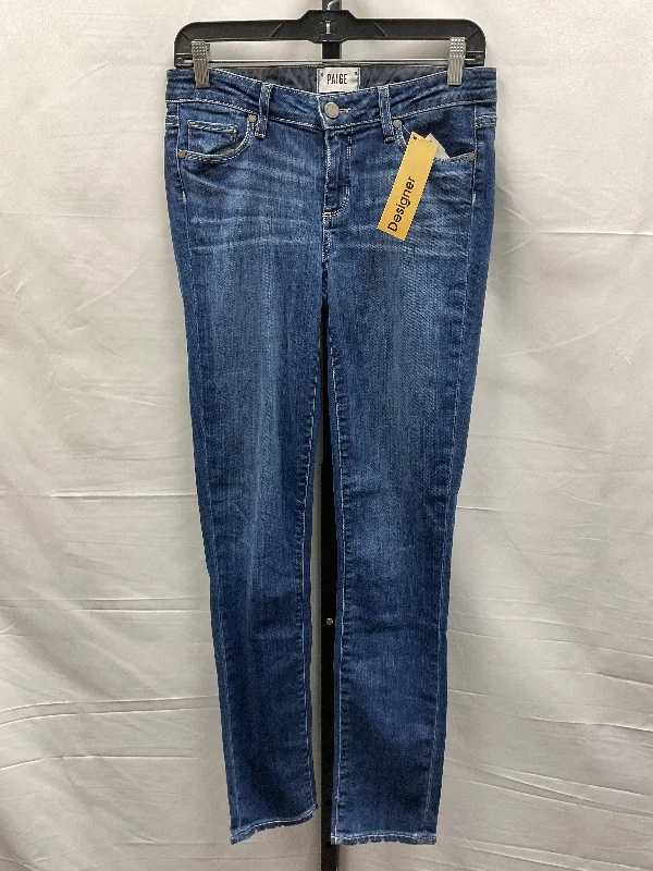 women's denim jeans with floral embroideryBlue Denim Jeans Designer Paige, Size 8