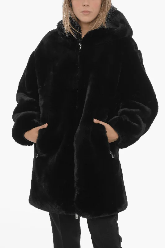 women's coats for cold weatherMoose Knuckles Faux Fur STATE BUNNY Jacket with Hood