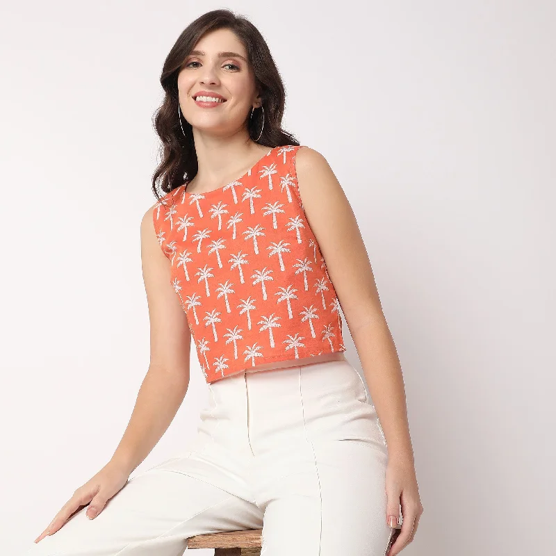 women's tops with flutter sleevesBoxy Fit Printed Crop Top