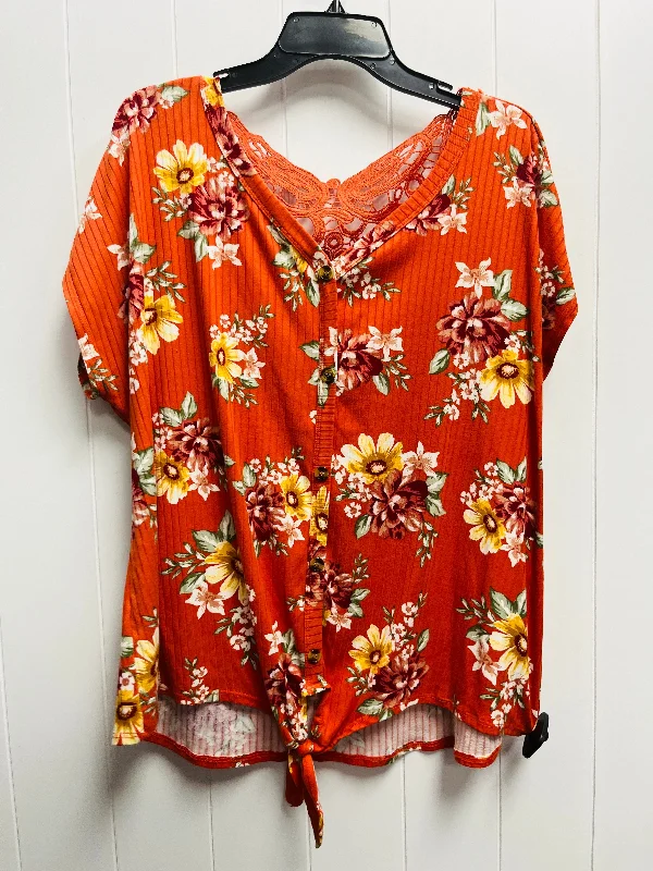 women's tops for those who love to mix and match prints and patternsTop Short Sleeve By Bobbie Brooks In Orange & Yellow, Size: 2x