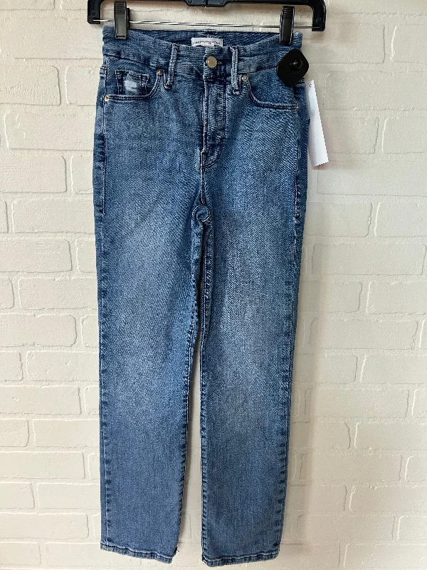 women's denim jeans with geometric patternsBlue Denim Jeans Straight Good American, Size 2