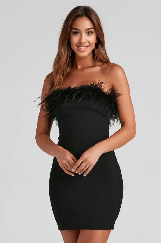 Peplum DressGood Girl Gone Glam Feather Mini Dress