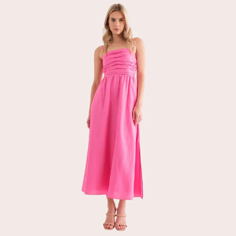 women's everyday dressesGathered Cami Linen Maxi Dress (Pink)