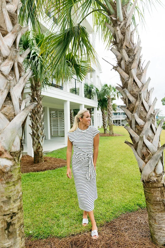 High-Low DressStripe Tie Midi Dress - White/Navy