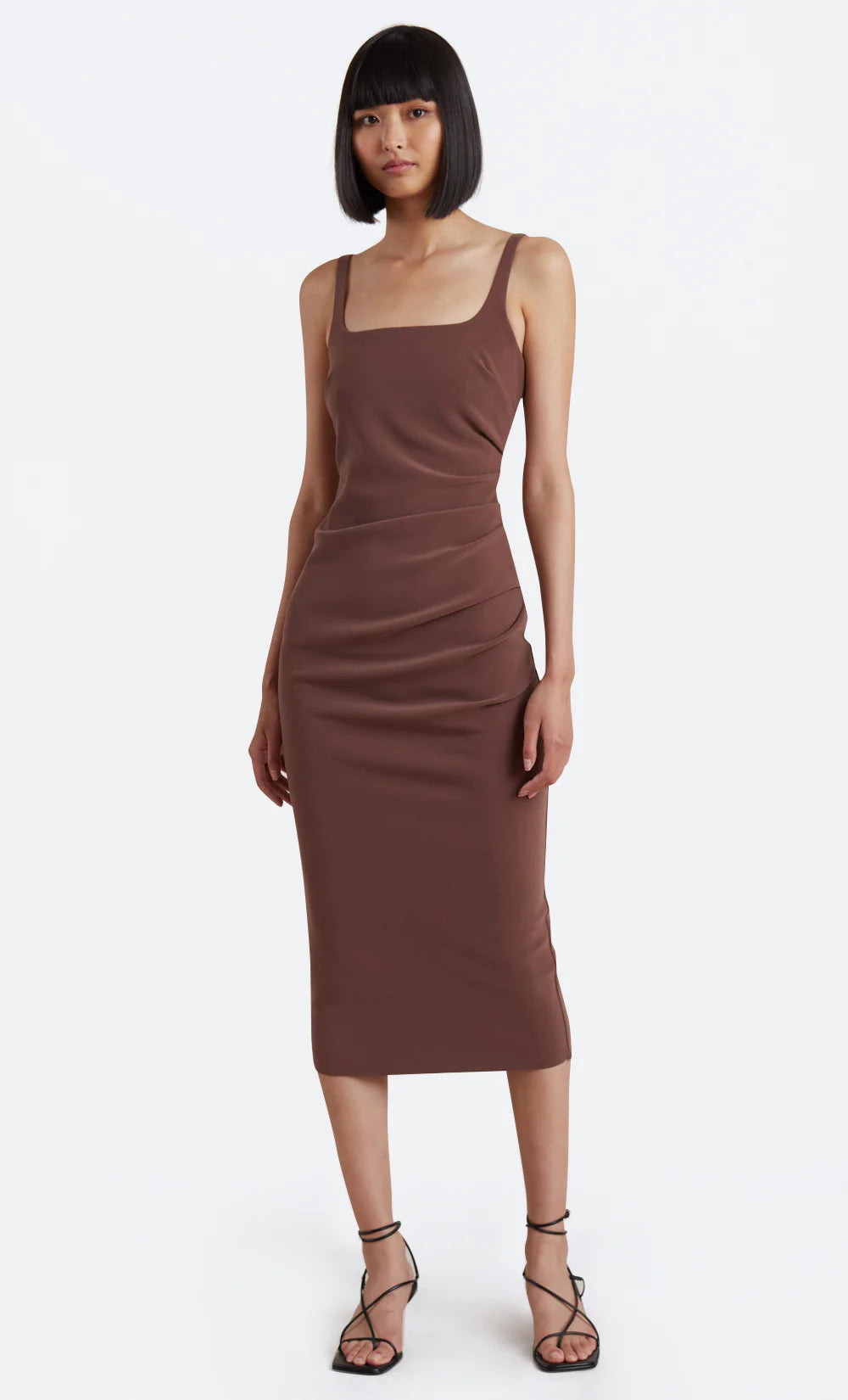 women's tall dressesKarina Tuck Midi Dress - Chocolate