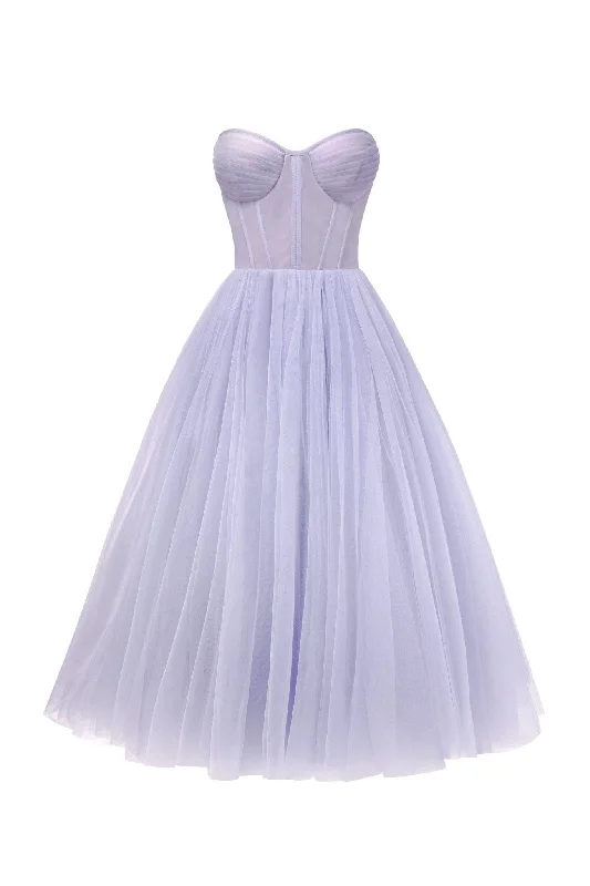 Animal Print DressLavender Strapless Puffy Midi Tulle Dress