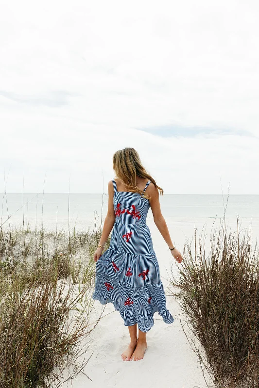 Sweetheart Neckline DressMeet At The Harbor Midi Dress - Navy