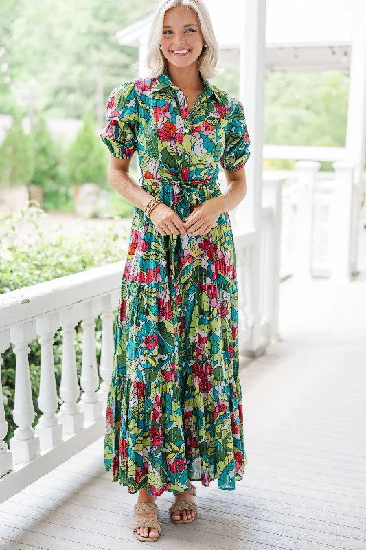 women's handmade dressesWhat Dreams Are Made Of Green Tropical Maxi Dress