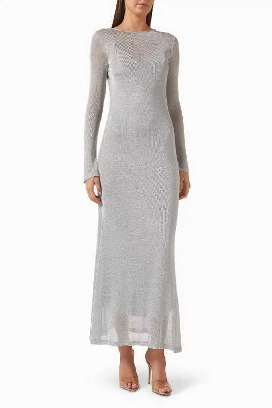 women's stretch dressesMossman Interlock Maxi Dress - Silver