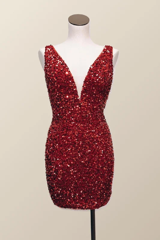 women's maternity dressesWine Red Sequin Tight Mini Dress