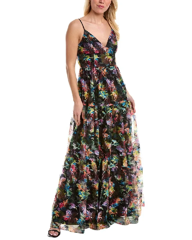 women's silk dressesAidan Mattox V-Neck Gathered Maxi Dress