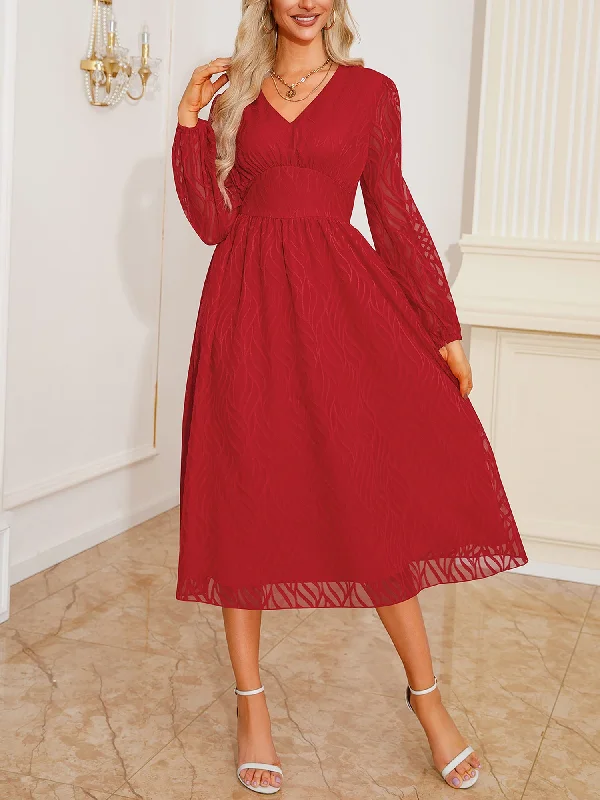 Mermaid DressLantern Sleeve Textured A-Line Midi Dress